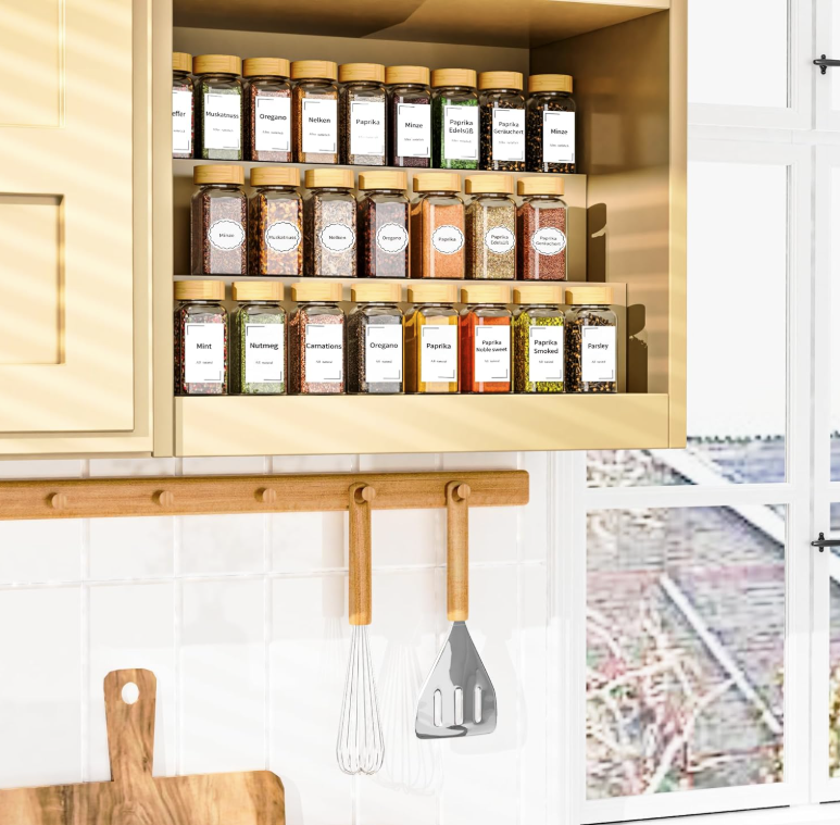 12 Glass Spice Jars | Bamboo Lids