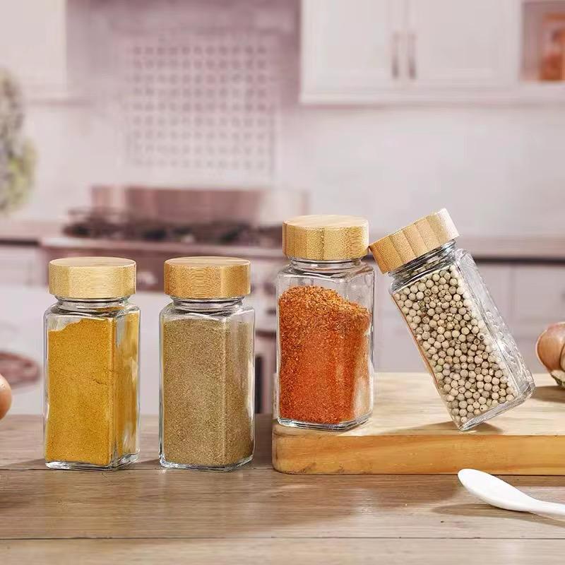 12 Glass Spice Jars | Bamboo Lids