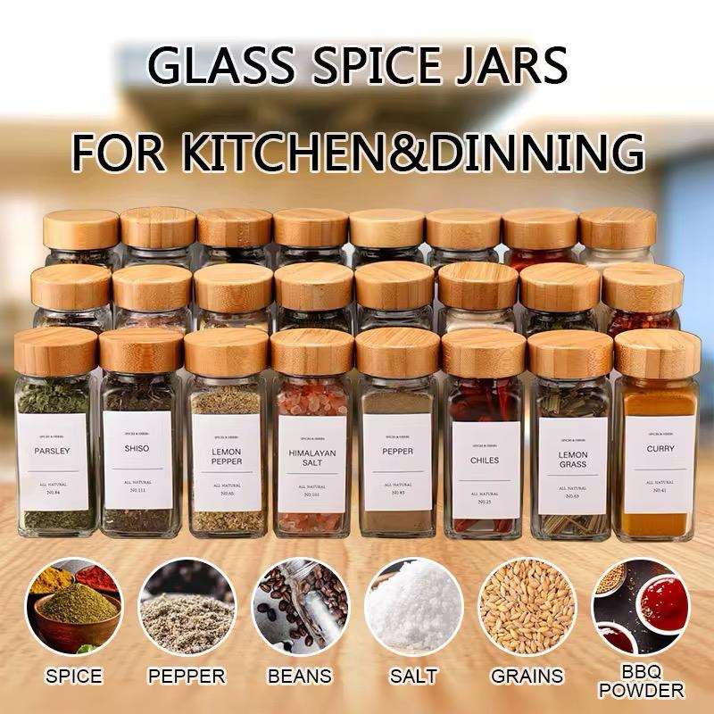 12 Glass Spice Jars | Bamboo Lids