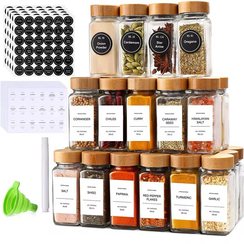 12 Glass Spice Jars | Bamboo Lids – HiProdukt